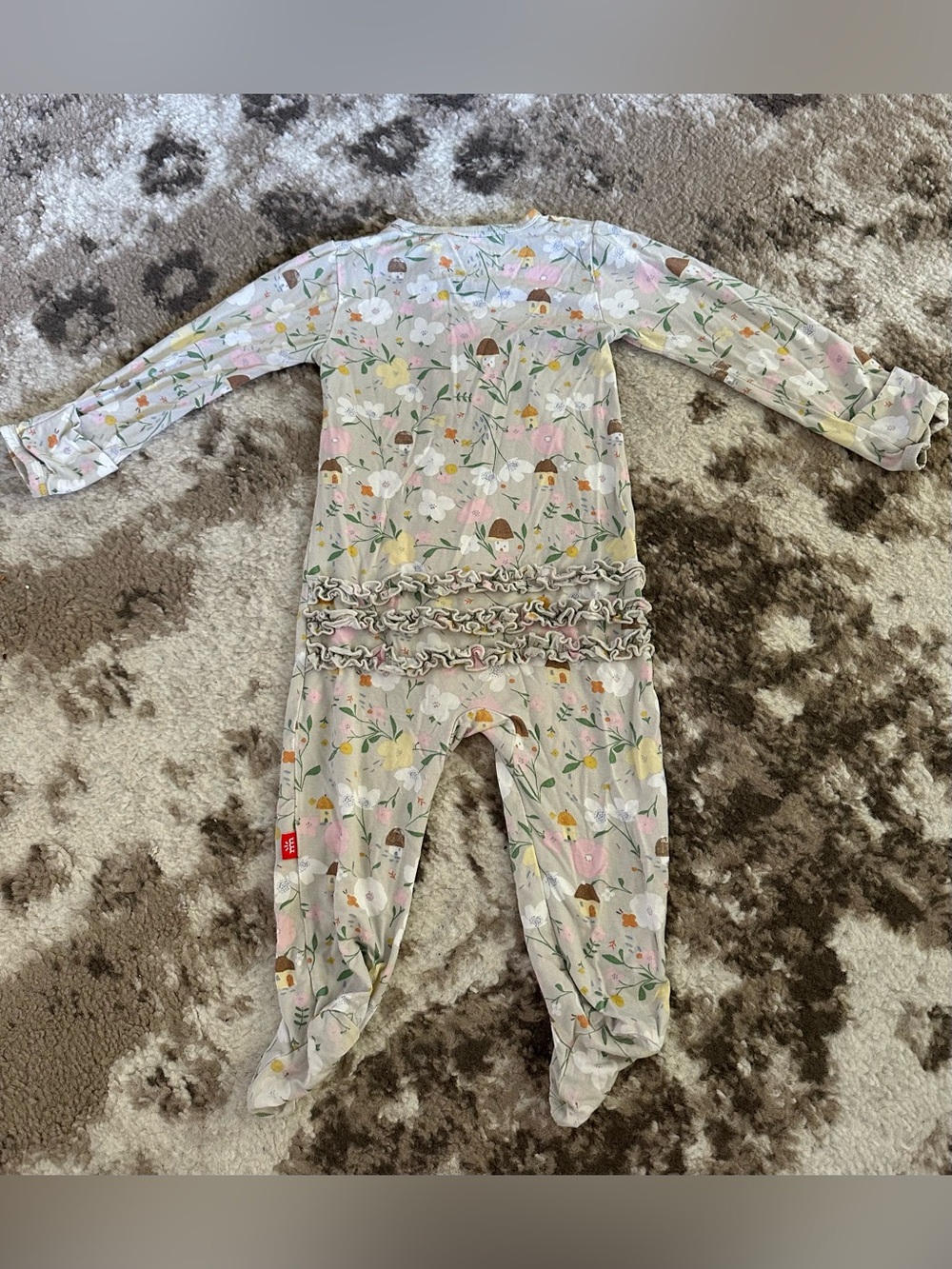 Magnetic Me Cream Floral Ruffle Footed One-Piece Pajamas